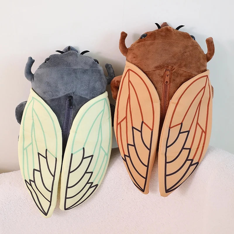 45cm lustiges kreatives Cartoon-Insekt, Zikadenkäfer-Plüschpuppe, Rucksack, braun-grünes Insekten-Plüschtier