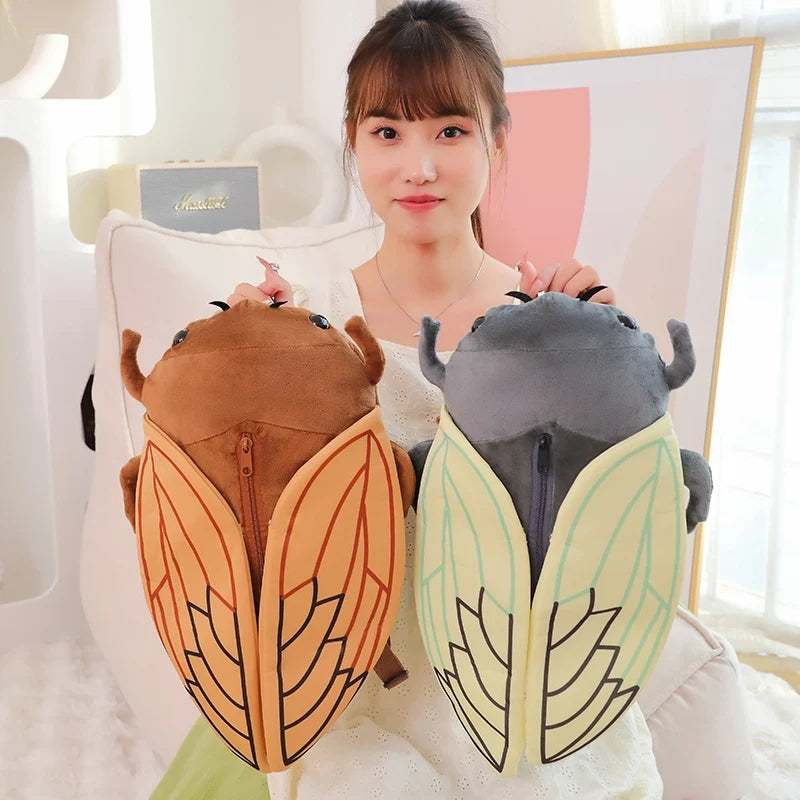 45cm lustiges kreatives Cartoon-Insekt, Zikadenkäfer-Plüschpuppe, Rucksack, braun-grünes Insekten-Plüschtier