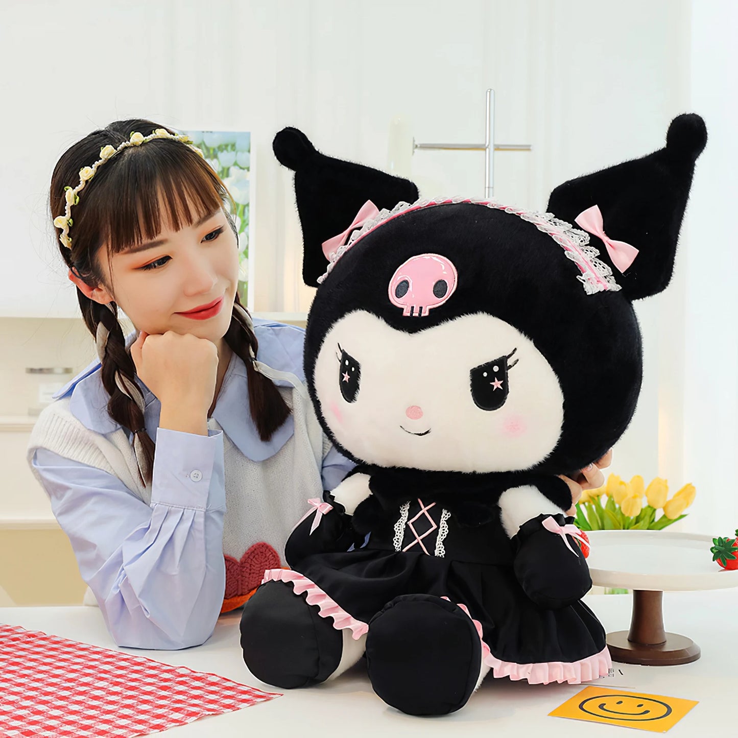 Cartoon Sanrio Kuromi Plüschpuppe, Große niedliche Uniform, Kleiner Teufel Kawaii Plüschtier Stofftier
