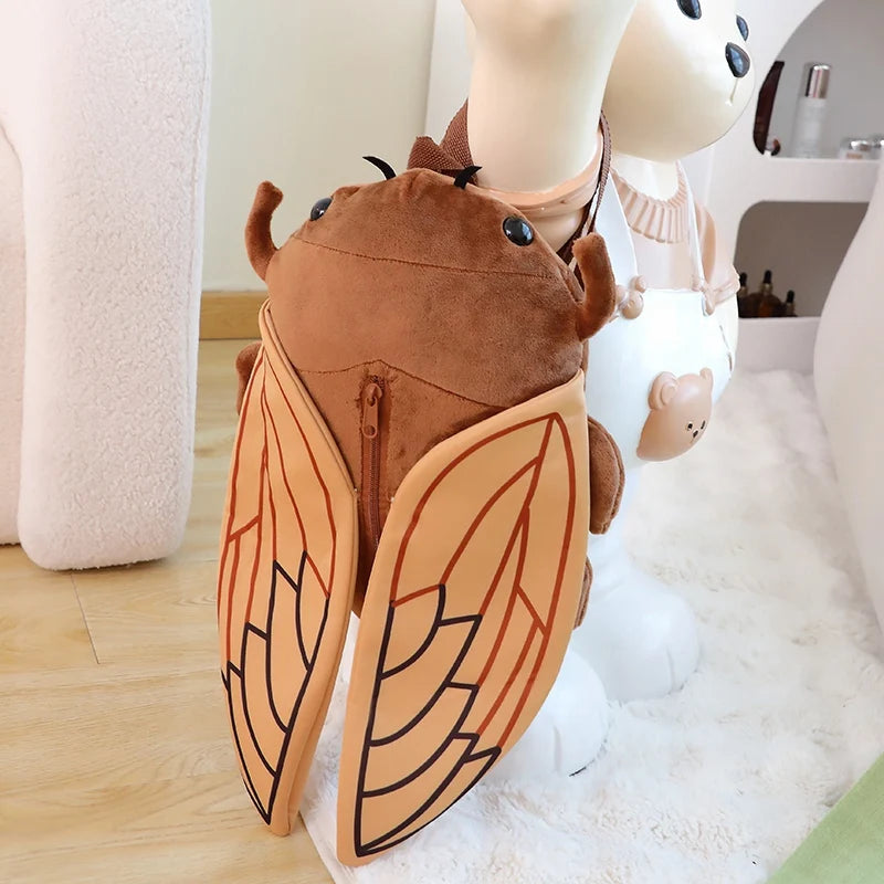 45cm lustiges kreatives Cartoon-Insekt, Zikadenkäfer-Plüschpuppe, Rucksack, braun-grünes Insekten-Plüschtier