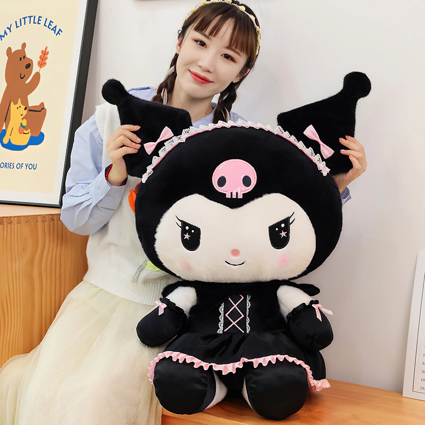 Cartoon Sanrio Kuromi Plüschpuppe, Große niedliche Uniform, Kleiner Teufel Kawaii Plüschtier Stofftier