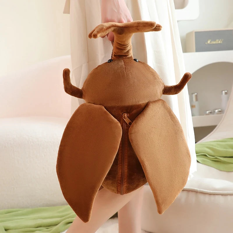 45cm lustiges kreatives Cartoon-Insekt, Zikadenkäfer-Plüschpuppe, Rucksack, braun-grünes Insekten-Plüschtier