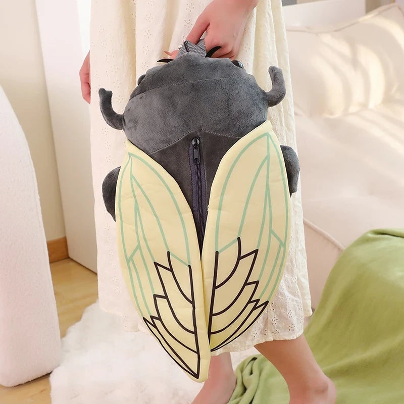 45cm lustiges kreatives Cartoon-Insekt, Zikadenkäfer-Plüschpuppe, Rucksack, braun-grünes Insekten-Plüschtier