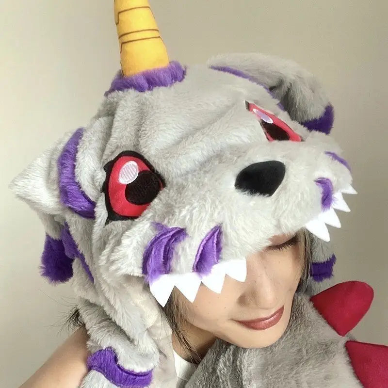Anime Gabumon Plüsch Hut Schal und Handschuhe, Drei-in-eins Niedlicher Cartoon
