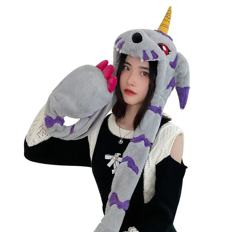 Anime Gabumon Plüsch Hut Schal und Handschuhe, Drei-in-eins Niedlicher Cartoon