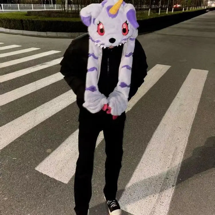 Anime Gabumon Plüsch Hut Schal und Handschuhe, Drei-in-eins Niedlicher Cartoon