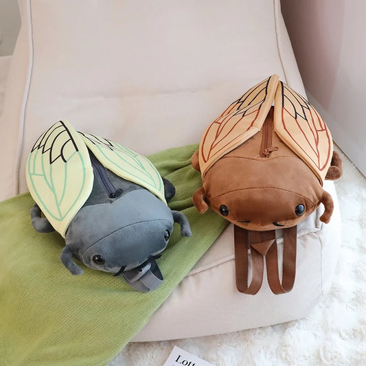 45cm lustiges kreatives Cartoon-Insekt, Zikadenkäfer-Plüschpuppe, Rucksack, braun-grünes Insekten-Plüschtier