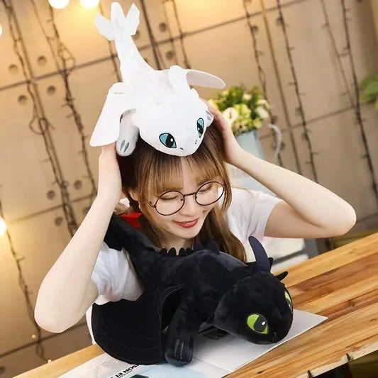 Großes Plüschtier Drachenspielzeug Kawaii Weiß Schwarz, Plüschspielzeug